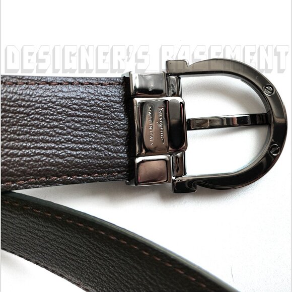 SALVATORE FERRAGAMO reversible Black / Brown 115 leather GANCIO Logo buckle belt - Picture 4 of 4